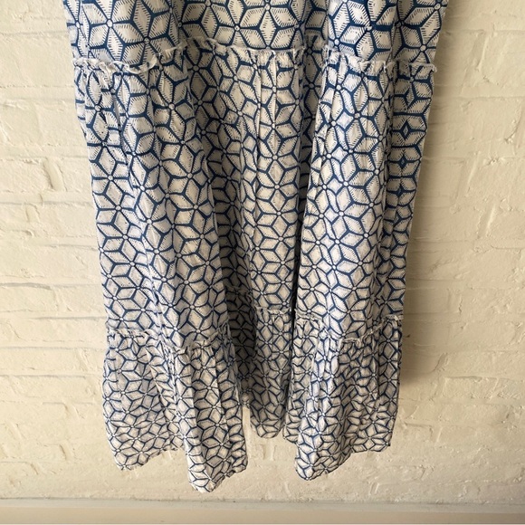 Madison Mathews || Lia Cotton Block Printed Maxi Dress Blue White Large NWT - Picture 3 of 10